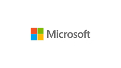 Microsoft logo with colorful window panes and grey text.