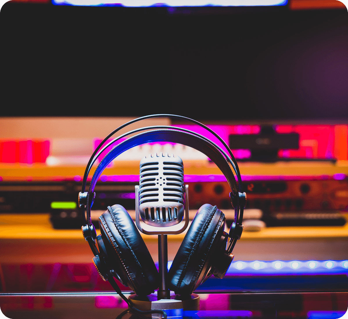 Professional audio equipment on display