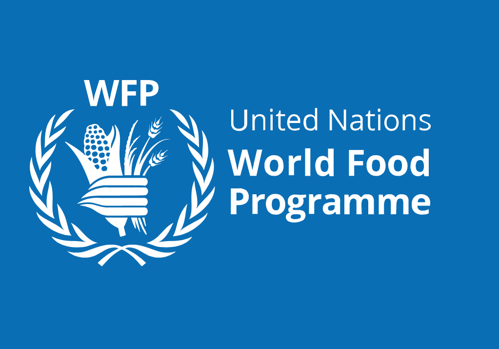 Logo of the United Nations World Food Programme on a blue background.