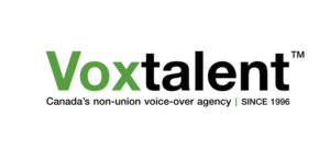 Logo of a non-union voice-over agency named Voxtalent.